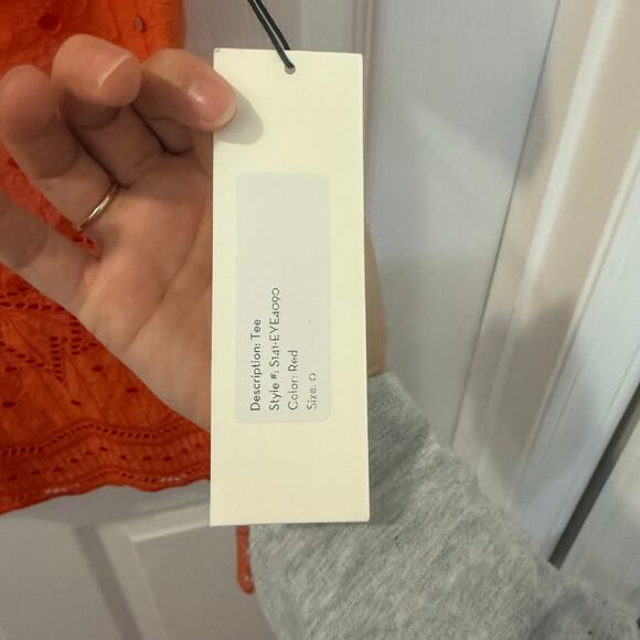 Veronica Beard Red Eyelet Star Tee‎ Top – Size 0 - Picture 4 of 10